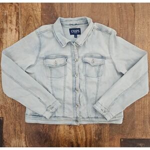 Chaps Missy Jean Jacket Womens Large Light Wash Blue Denim Long Sleeve